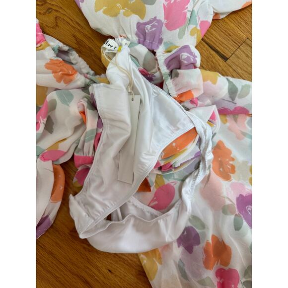 For Love & Lemons Petal‎ Midi Dress Floral Size XXS Short Sleeve Asymmetrical - Picture 9 of 9